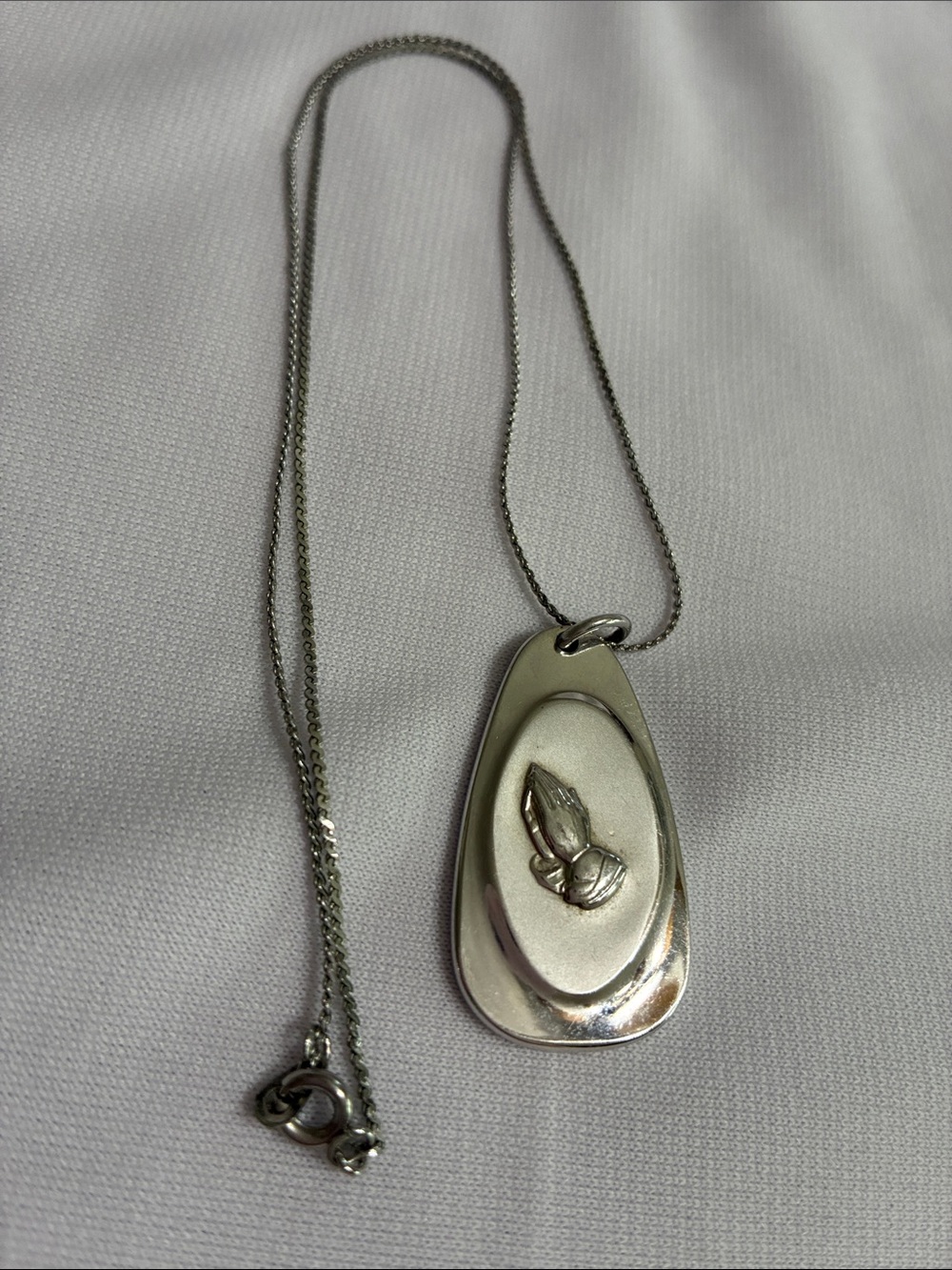 Sarah Coventry “Devotion” Silver Praying Hands Pendant Necklace